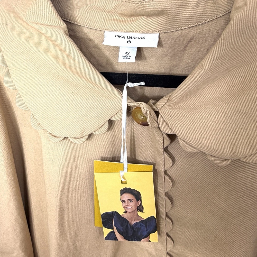 NWT Kika‎ Vargas x Target Beige Scalloped Collar Midi Lightweight Jacket Size 4X - Picture 10 of 14